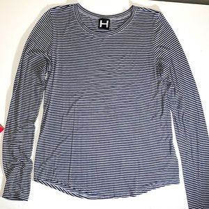H by Bordeaux navy and white striped long sleeve crew neck tee